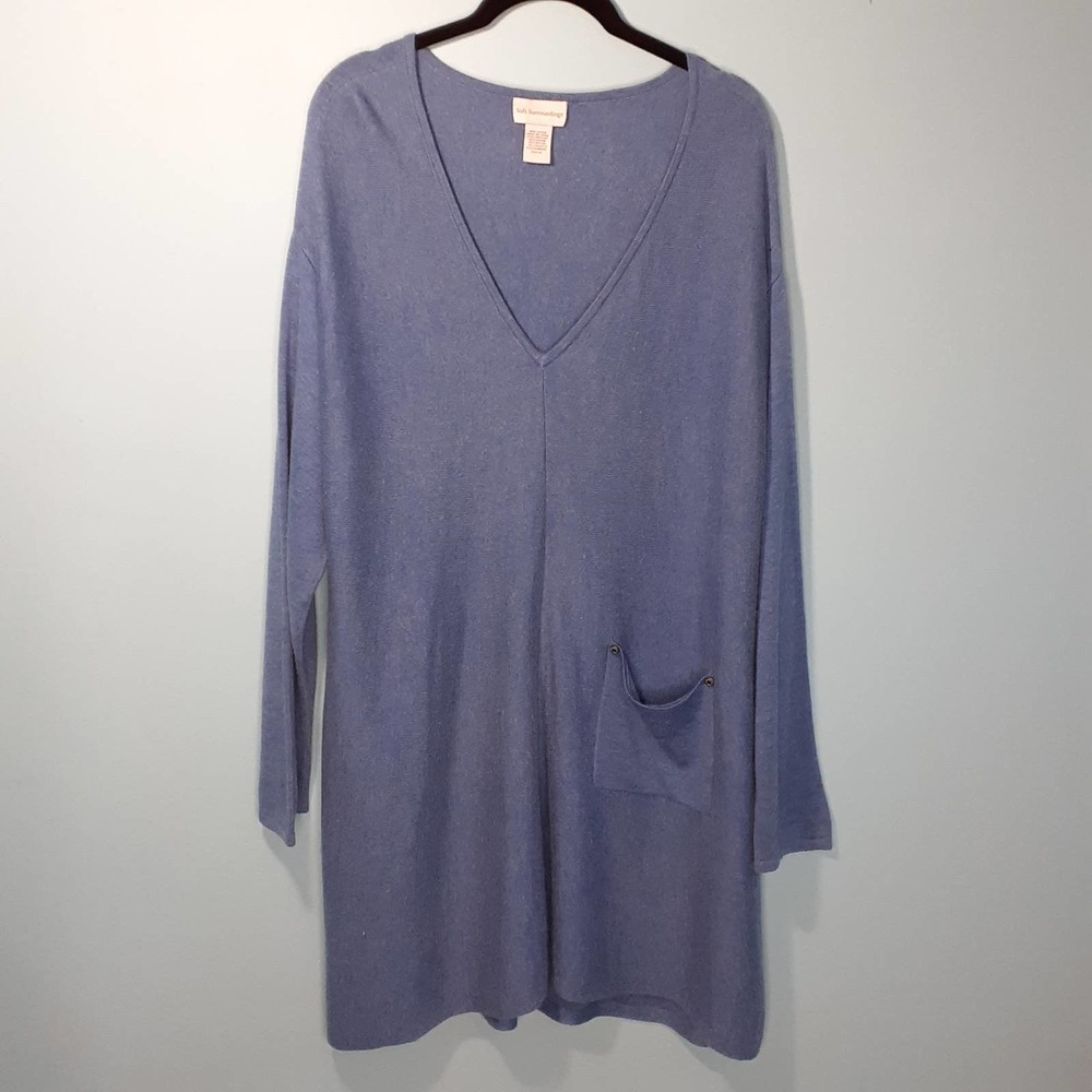 Ladies Soft Surroundings Blue V-Neck Long Sleeve Mini Tunic Dress Size 1X
